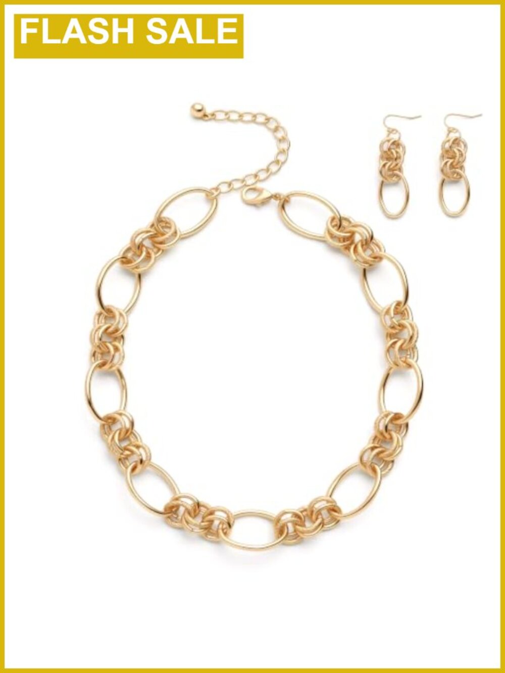 Gold Plated Chunky Chain Necklace and Earring Set Twisted Oval Link Choker